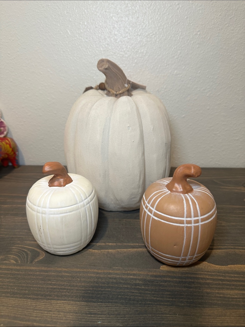 Rustic Ceramic Pumpkin Trio - White and Tan Home Accent